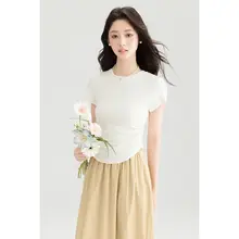 夏用半袖Tシャツ【プルオーバー・ラウンドネック・ストレッチ】とAラインスカート【ハイウエスト・ゆったりシルエット】（セットアップ対応）