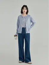 高腰ストレートデニムパンツ【レディース・ルーズフィット・梨型体型対応・秋用】