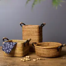 フルーツバスケット スナック収納バスケット 家庭用 ラタン 編み 手作り 和風 創造的