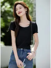 デザイン性のあるワッフル生地のスクエアネックTシャツ【女性用・ショートスリーブ・スタイリッシュ】
