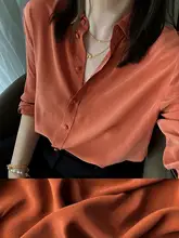 上品なデザインの土橘色サテンシルク長袖シャツ【しっとり柔らかい・フロスト感】