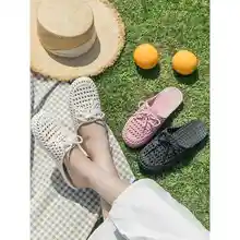 夏用 レディース サンダル【オープントゥ・フラット・スリッポン・リボンデザイン】