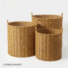 大容量のラタン風洗濯かご【バスルーム・コーナー用・収納バスケット】
