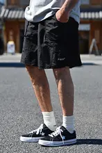 日系復古デザインのビーチパンツ【無地・夏用・メッシュ素材・五分丈】