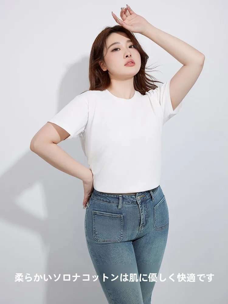 人間製Tシャツのサイズ感を解明：白色の短袖Tシャツ【女性用・コットン・ラウンドネック・大きいサイズ】