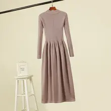 高腰ブラックニットワンピース【Aライン・秋冬向け・細身効果】