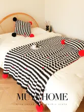 ブランケット ソファ 寝室 オフィス ボーダー柄 毛玉付き 暖かい