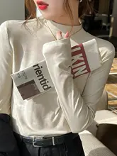 女性用 モダール素材 半高ネック長袖Tシャツ【春秋用・ホワイト・タイトフィット】