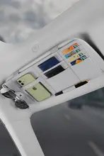 車用サンシェード収納ポケット【本革・多機能・眼鏡クリップ・化粧鏡・カードケース】