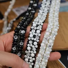 高級手縫いビーズ付きリボン【花飾り・肩ストラップ・ウエストベルト用・ドレス材料・DIY】