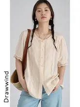 drawwind 無地 コットンシャツ レディース【夏用・ラウンドネック・レース装飾】