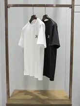 極上の柔らかさ！夏用サテンコットン 男性用刺繍ラウンドネック半袖Tシャツ