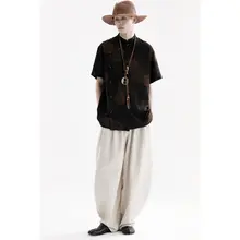 新中式デザインの立襟盤扣半袖シャツ【夏用】