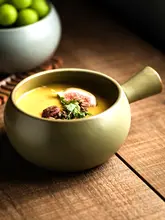 ハンドル付き陶器のスープボウル【和風・朝食用・洗練されたデザイン】