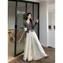 新中式スタイルのウエストハイワイドレッグパンツ【感溢れるドラッグ丈】