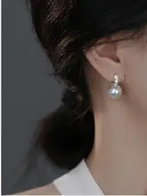 925純銀製 パールイヤリング【韓国風・ラウンドデザイン・高級感・ジルコニア】
