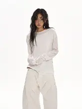 女性用 シンプルなカジュアルロングスリーブTシャツ【落ち感・夏向け・ノースリーブ風】（セットアップ対応）
