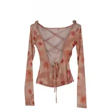 レディース アメリカンスタイル 露背長袖Tシャツ【秋用・フィット＆セクシー・不規則デザイン】