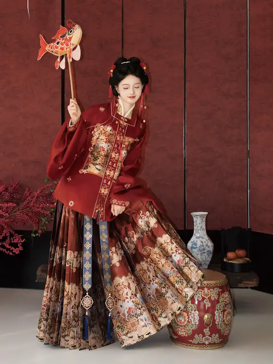 馬年祝いのお子様用刺繍入り漢服【華やかなデザイン・お祝い事に最適】（セットアップ対応）