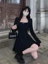 大きいサイズ フレンチスタイル ブラックスクエアネックワンピース【ウエストシェイプ・気品あるデザイン】