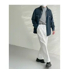 水洗いデニム長袖シャツ【カジュアル・秋用・ゆったりフィット】