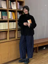 浪清 レディース冬用キルトチェックパンツ【厚手・ワイドボトム・保温】