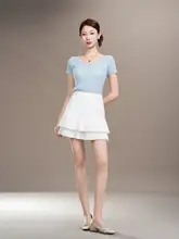 高腰デザインの白いプリーツミニスカート【夏用・防走光・女性用】（セットアップ対応）