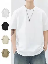 白色Tシャツ【メンズ・短袖・コットン・ゆったりフィット・ベーシックデザイン】