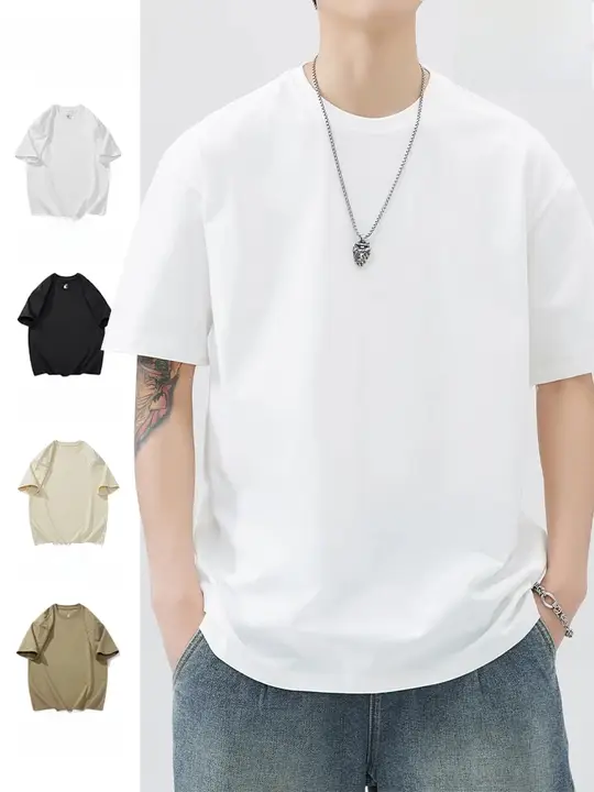 白色Tシャツ【メンズ・短袖・コットン・ゆったりフィット・ベーシックデザイン】