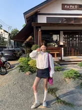 甘美なデザイン！デニム風低腰スカートパンツ【ブルー・ショート】