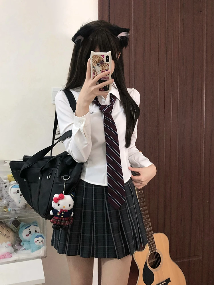 女子学院風JK制服セット：中学生女子が選ぶ秋用格子長袖ショートスカートセット