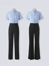 ブルー暗めのルーズフィット半袖シャツ【ビジネス・女性用・面接対応】（セットアップ対応）