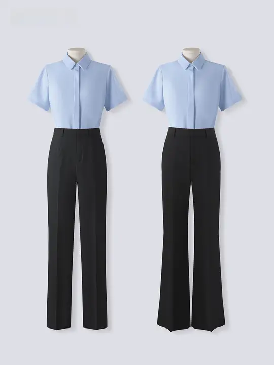 ブルー暗めのルーズフィット半袖シャツ【ビジネス・女性用・面接対応】（セットアップ対応）