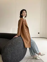 トレンディなキャメルカラーのダブルフェイスコート【中丈・ウール混・女性用】