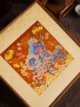南京云锦の獅子舞刺繍ボール掛け軸【伝統工芸・装飾画・開業祝いに最適】