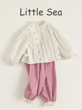 春季フレンチスタイルの子供用花柄刺繍シャツ＆パンツ（セットアップ対応）