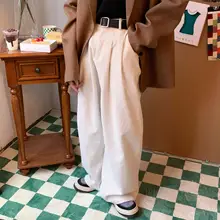 レトロチノパンツ【カジュアル・ワイドレッグ・男女兼用・ゆったりフィット】（セットアップ対応）
