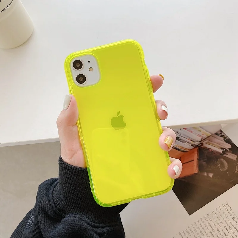 シリコンスマホケースの衝撃吸収性能とカジュアルデザインを実証するシンプルな蛍光カラーケース