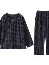 極上の柔らかさ！長袖コットンガーゼパジャマ【春秋用・大きいサイズ・ルーズフィット】（セットアップ対応）