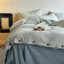 ボタン付き三層シフォンコットン製フラワーパターン寝具セット【高級感ある全棉・春夏秋冬用】（セットアップ対応）