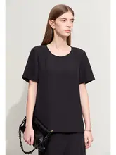 通勤に最適！シンプルなデザインの丸首短袖シフォンブラウス【快適でスリムな着心地】