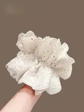 波点レースフラワーヘアゴム【フレンチスタイル・弾力性】