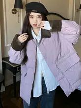 大きいサイズ レディース 冬用 厚手コットンジャケット【紫色・ゆったりシンプルデザイン・保温性】