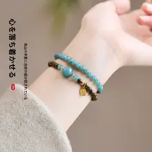 本物の野生奇楠木製香木ブレスレット【女性用・ブルージェイド・重ね付け対応】（セットアップ対応）