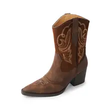 レディース ブラウン レトロイギリス風 ハイヒールショートブーツ【牛革・尖頭・秋冬用】