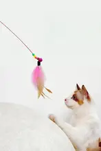 鈴付きフェザー付き猫じゃらし【耐噛み鋼線・ペット用】