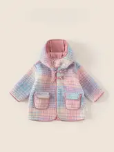 キュートなフード付きレインボー毛フェルトコート【子供用・冬・カジュアルデザイン】
