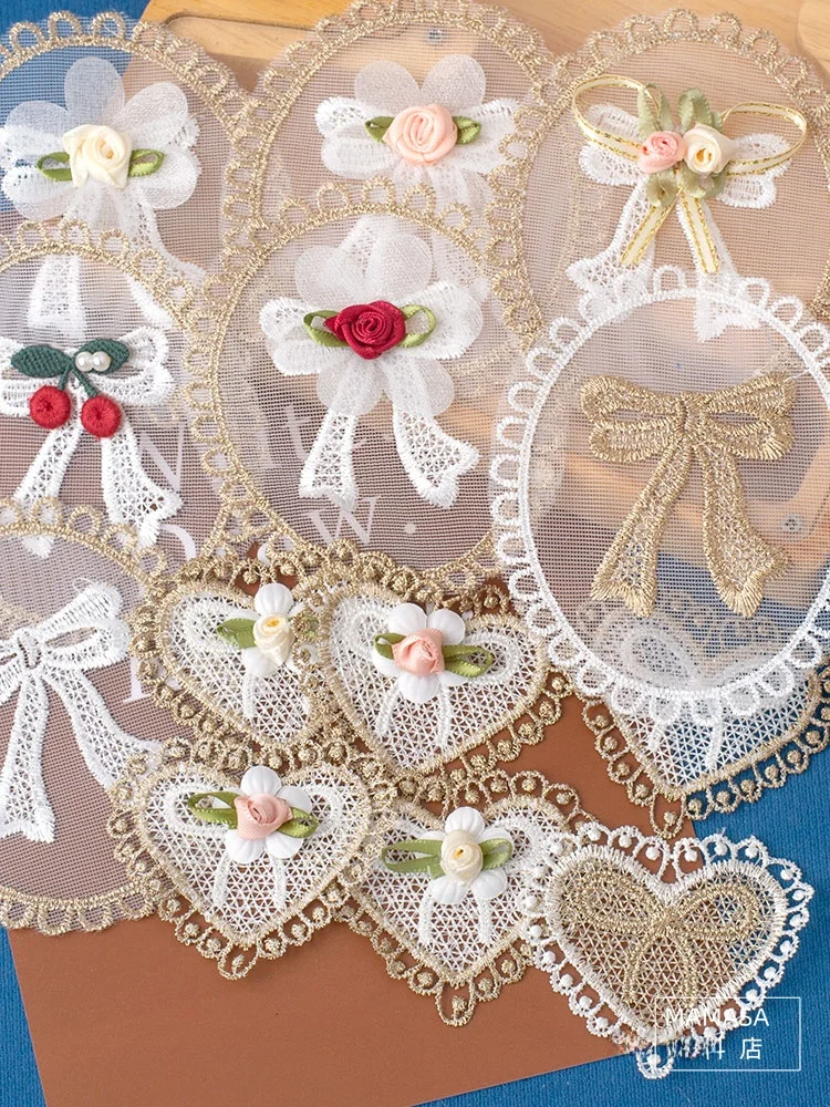 レース刺繍布パッチ ポリエステル製の立体花デザインで手作り服飾を装飾