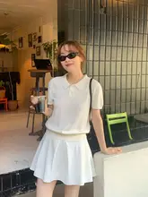 夏用ハイウエストゴルフプリーツスカート【シンプルデザイン・Aライン】（セットアップ対応）
