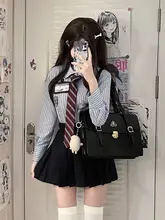車厘子JKオリジナルセーラー襟シャツ＆プリーツスカートセット【紺青ストライプ・長袖・短袖両用】